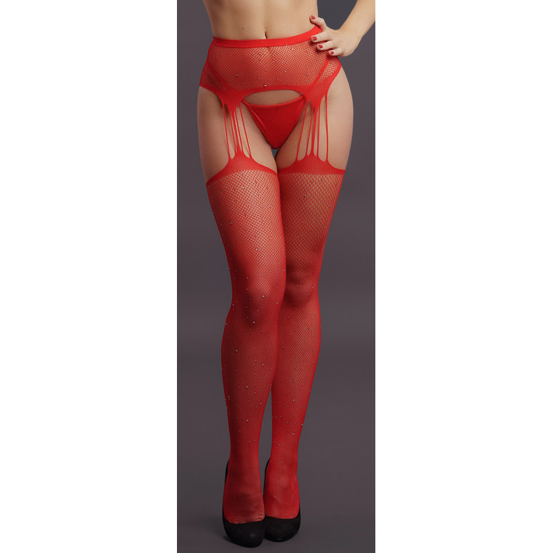 Le Désir Collant effet porte-jarretelles avec strass Lana - Rouge
